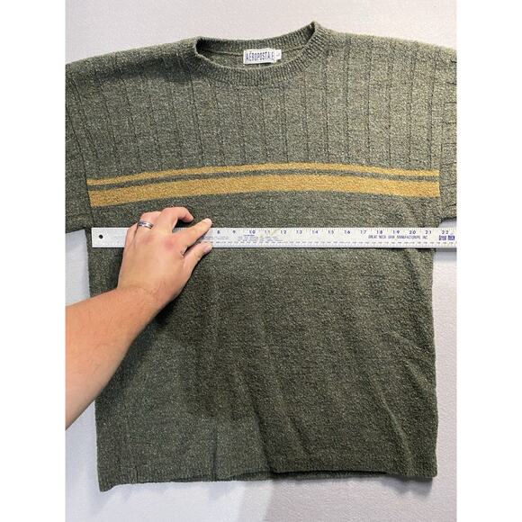 Vintage Aeropostale Sweater Mens Large Crewneck Cotton Pullover Green USA 90s - Picture 9 of 10